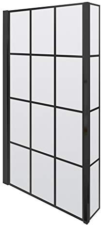 nuie NSBS7BF Pacific | Modern Bathroom Reversible 6mm Toughened Safety Glass Square Black Framed Shower Bath Screen with Fixed Return, 1430mm, Matt Black
