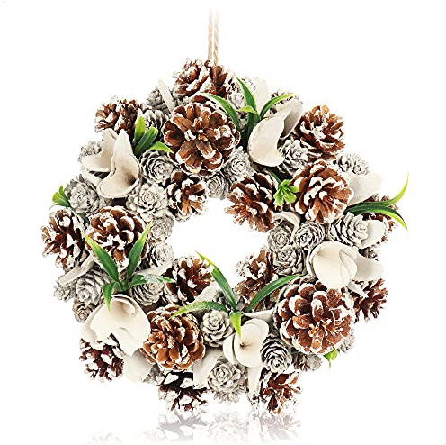 COM-FOUR® Ghirlanda natalizia da porta - Corona dell'Avvento con pigne, fiori e fili d'erba - Ghirlanda decorativa - Decorazione natalizia - Ghirlanda da tavola - Ghirlanda natalizia