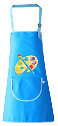 PLABBDPL Malschürze Kinder einstellbar, 1 Stück Kinderschürzen Set mit Taschen, Kochschürze Kinder Jungen Mädchen, verstellbare Kleinkind Kochschürze für Kunst- Malerei Backen Kochen, blau,