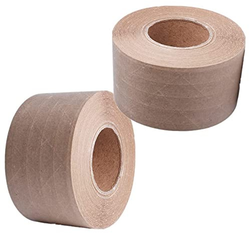 trrcylp Lot de 2 rubans adhésifs activés par l'eau - Longueur : 90 m x largeur : 6,0 cm - Ruban adhésif d'emballage en fibre de verre recyclé - Marron