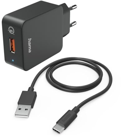 Hama Schnellladegerät, mit Ladekabel USB C, 19,5W, schnellladen, klein, Set | USB Ladegerät schwarz, Qualcomm Quick Charge 3.0, für Handy, Smartphone, Tablet, Power Pack, Ladekabel Typ C Ladegerät