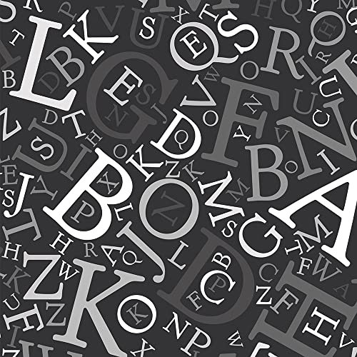 wandmotiv24 Fototapete Alphabet grau weiß, 200 x 140cm - selbstklebende Strukturtapete, Wanddeko, Wandbild, Wandtapete, Muster Buchstaben schwarz M6378