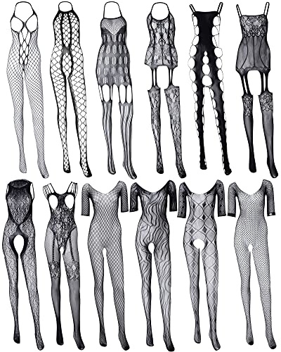 SATINIOR 12 Piezas de lencería de Malla para Mujer, Body de Encaje para Mujer, Estilo Fresco., M