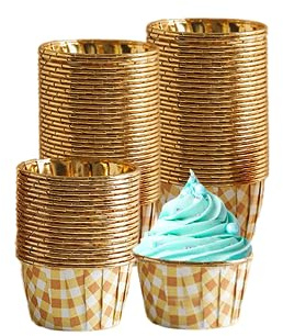 Confezione da 100 pirottini da dessert e cupcake, 125 ml, usa e getta, in alluminio, per budini, muffin, per panetteria, matrimoni, feste di compleanno, a scacchi gialli