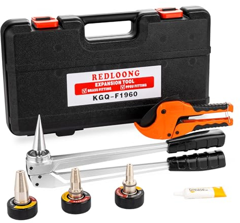 REDLOONG PEX Expansion Tool Kit, Manual PEX-A Expansion Tool with 1/2, 3/4, 1 Expander Heads, Compatible with Uponor ProPEX, ASTM F1960 Standard – Includes Pipe Cutting Tool for Radiant Heating