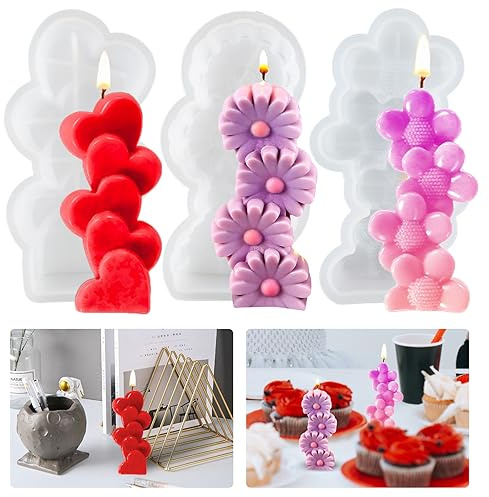 3 Stück Herz Kerzenform Silikonform Blume Kerzen Silikonform Herz