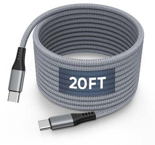 AZPPANXI USB C Cable 20FT, Extra Long Fast Charging Cable 60W, Premium Nylon Braided PD Type C Charger Cord for iPhone 15 Pro Max, Galaxy, iPad Pro, Switch, Pixel & USB-C Phones, Gray
