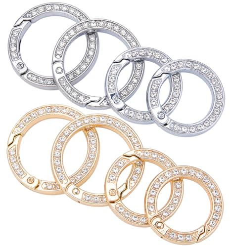 GORGECRAFT 8Stk 4 Stile 2 Größen Strass-O-Ring Runder Karabiner Schnappverschluss Schnalle Platin- Und Hellgold-Bling-Gate-Ringe Für DIY-Schmuck Schlüsselbundherstellung Handtasche Geldbörse Taschen