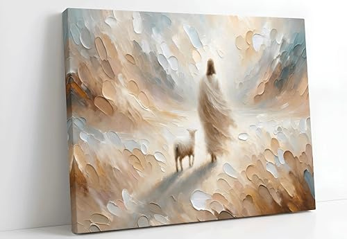 Jesus Verlässt Das 99 Schaf Auf Leinwand - Christliche Wandkunst, Gott, Retter, Wanddekoration, Bild Mit Lamm Und Verlorenes Schaf - Poster, Druck, Gemälde Für Wohnzimmer, Schlafzimmer