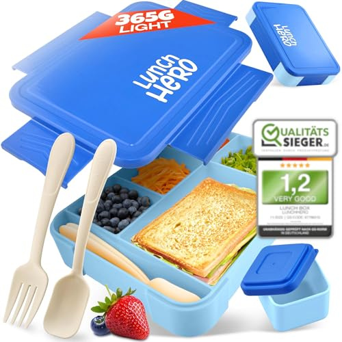 LUNCHHERO Bento Box Lunch Box Kids with Compartments - [Grade 1.2] - BPA Free Lunch Boxes for Kids - Kids Bento Lunch Box with Leak-Proof Sauce Box & Cutlery - Snack Box, Lunchbox for Boys & Girls