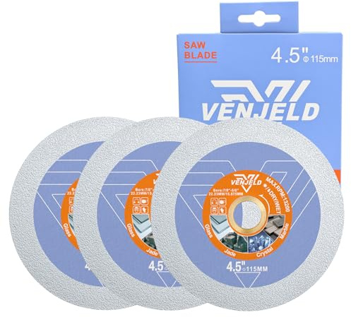 VENJELD Disque Diamant Verre 115mm - 3Pièces Disque à Tronçonner pour Verre Jade Cristal Vin Céramique Carrelage Marbre