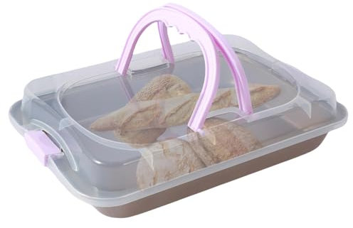 Padella per brownie con coperchio, teglia rettangolare con coperchio e manico, stampo per pane antiaderente, strumento di cottura multifunzionale per trasporto e servizio