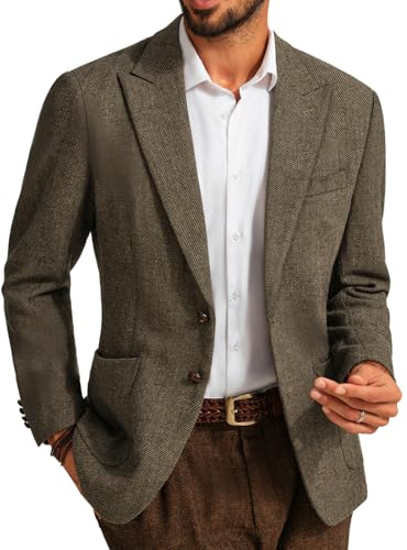 PJ PAUL JONES Blazer Britannico da Uomo Sportivo Vestibilità Regular in Lana Tweed Giacca da Completo Moderna per Uomo, cachi, M