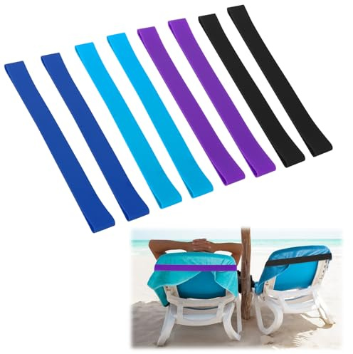 Niuoppy Lot de 8 bandes de serviette de plage en silicone, élastiques légères pour chaises longues, bandes élastiques pour chaise de plage, croisière, piscine, croisière, (taille 2)