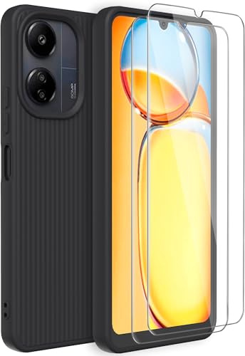 BUTISHIYU Funda para Xiaomi Redmi 13C 4G con 2 Protectores de Pantalla de Cristal Templado, Carcasa de Silicona Líquida Gel Ultra Suave Funda Compatible con Xiaomi Redmi 13C 4G, Negro