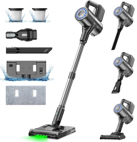 VersLife S7 Plus Aspiradora sin Cable con Mopa, Aspira y Friega 2 en 1, 40Kpa Aspirador Escoba sin Cable y Fregasuelos con Luz Verde, Aspirador Inalámbrico para Suelo/Alfombra/Pelos de Animales