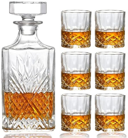 Joric Ensemble shaker à whisky en cristal 7 pièces avec shaker en cristal et 6 verres à whisky pour homme