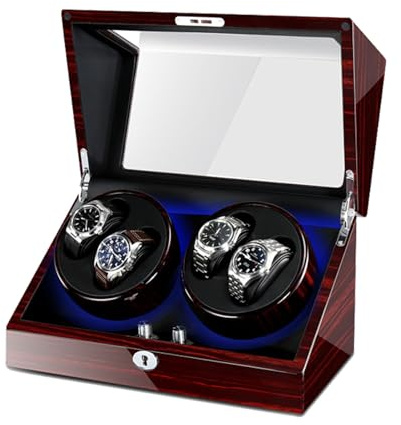 PAHION Uhrenbeweger Für 4 Uhren Watch Winder Für Automatikuhren Drehen Uhrenbeweger Mit Japanischem Mabuchi-Motor Weiche Und Flexible Uhrenkissen Batteriebetrieb Oder Netzteil(E)
