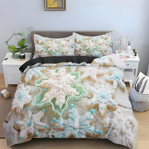 YZQGLHP Bettbezüge 135x200 Keks Bettwaesche Schneeflocke Bettbezug Mikrofaser 3teilig Bettwäsche Weich Atmungsaktiv und 2 Kissenbezüge 80x80 cm mit Reißverschluss