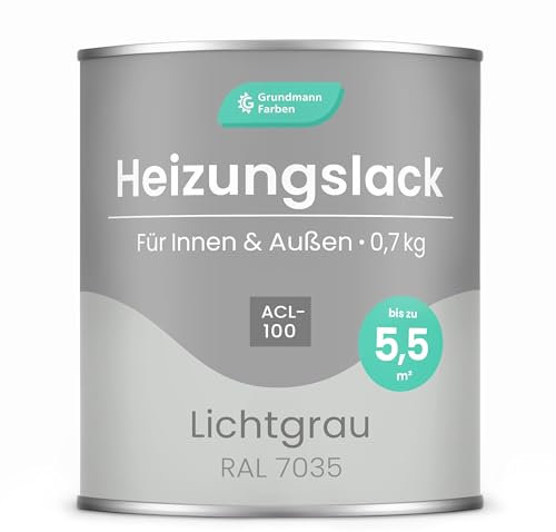GRUNDMANN Heizkörperlack - 0,7 Kg - Heizungslack, Heizungsfarbe, Heizkörperfarbe, Acryllack - ACL 100 - RAL 7035 Lichtgrau/Hellgrau