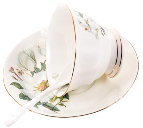 SHOWERORO Set Di 4 Tazze Da Caffè in Porcellana Pregiata Con Cucchiaino Tazza Da Tè E Piatto Perfetto Per Compleanno E Matrimonio.