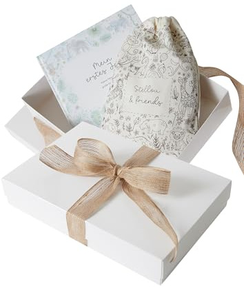 Stellou & Friends Baby-Kaschmir Geschenkset mit Babybuch – Neugeborenes Giftbox mit 100% Kaschmir-Decke & Mütze, 'Mein erstes Jahr' Erinnerungsalbum, Perfekte Geschenke zur Geburt, Taupe & Baby Shower