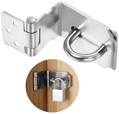 Litensh Dörrhasp spärr lås, 304 rostfritt stål säkerhetslås lås dörrlås hasp lås för dörr (silver 90 grader, 10 cm)