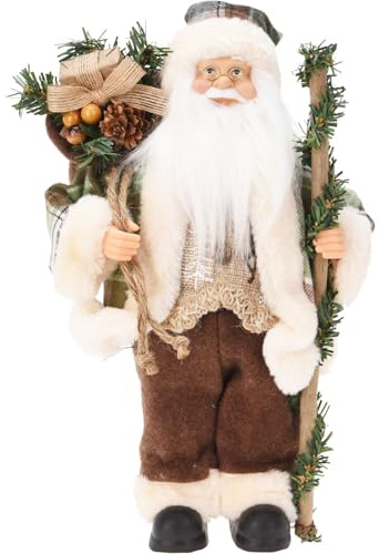 Carousel Home Green Plaid Nordic Standing Santa Claus Figurine | Father Christmas Doll Santa Claus Figure Ornament | Traditional Father Christmas Decorations Indoor - 30cm