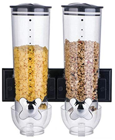 ZXXHNNAIHG Dispensadores de Alimentos Dispensador de Cereales Doble montado en la Pared Contenedor de Almacenamiento de Alimentos Secos Negro Plata