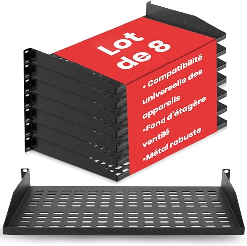Pyle 1U Server Rack Shelf 19 inch– 8-Pack Vented Mount Shelves, 48cm, 50kg Capacity, Computer and Server racks, Fits AV, Computer, Network Cabinets