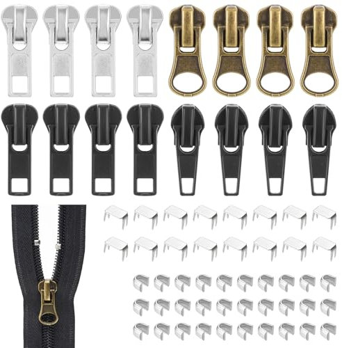 Nogeqi 57 Stück #5 Reisverschluss Zipper Ersatz, Reißverschluss Reparatur Set, Reissverschluss Reparaturset, Zipper Repair Kit Reparieren Für Reißverschlüsse Schieber Für Jacken Mantel Jean (3 Farben)