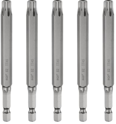 sourcing map 5 puntas de destornillador de cabeza Torx de seguridad TT45 de 100 mm de largo, vástago hexagonal magnético a prueba de manipulaciones, 6 puntos, punta de agujero de acero, herramientas