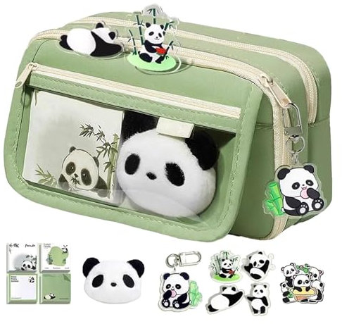 Panda Federtasche, Niedliches Federmäppchen Für Die Schule, Panda Große Kapazität Federmappe, Panda-Briefpapieretui Mit Reißverschluss Für Schule, Mehrschichtige Federtasche Mit Aufklebern Für Kinder