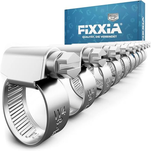 FIXXIA 10 fascette stringitubo in acciaio inox, dimensioni a scelta: diametro 8 – 16 mm, 16 – 25 mm, 25 – 40 mm, 40 – 60 mm, fascetta a vite antiruggine, fascette per lavatrice, bagno, auto, giardino,