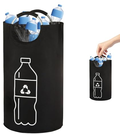 Vauki 115L Pfandflaschen Sammelbehälter Schwarz – Groß Faltbarer Flaschensammler mit Aluminiumgriff, Stabiler Leergut Behälter für Altglas & Pfandflaschen