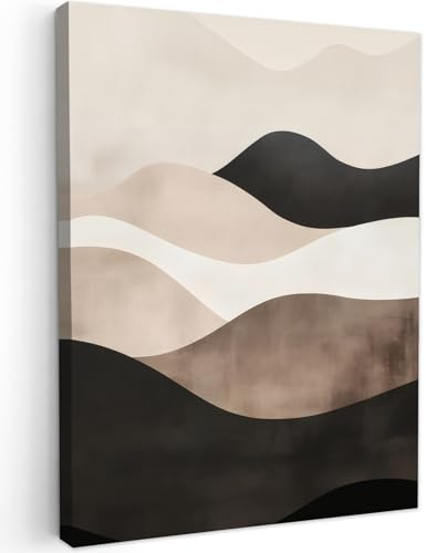 MuchoWow© Wandbilder Schlafzimmer Home Deko Wohnung Bild Wohnzimmer | 50x70 cm - Fotoleinwand Wand Bilder Leinwand Wall Decor Abstrakt - Landschaft - Wellen - Cremefarben