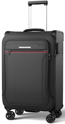 ABISTAB Weichschalen Handgepäck Koffer erweiterbar- Stoff Koffer 55x38x23cm | Reisekoffer klein | 4 Rollen & TSA Schloss | Leicht Koffer Trolley | Wasserfest | Schwarz
