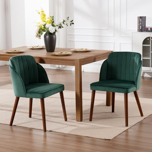 DAYALANE Esszimmerstühle 2er Set, Küchenstuhl Polsterstuhl mit Holzbeinen aus Samt, Getuftete Rückenlehne Wohnzimmerstuhl für Esszimmer Wohnzimmer Küche Schlafzimmer, Grün