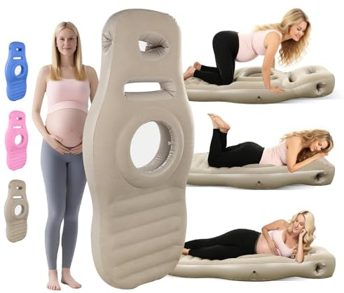 Pregnancy Pillow Mattress with Hole for Sleeping, Inflatable Maternity & Body Pillows for Pregnant Women, Comfortable Tummy Nest Pregnancy Mattress for Stomach Sleepers, Pregnancy Pool Float (Grey)