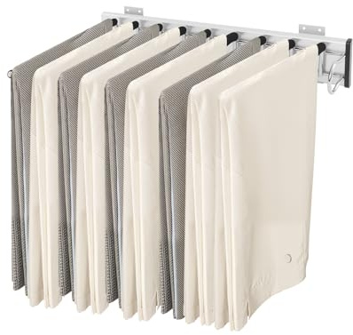 QUIOTUIR Porte Pantalon Coulissant 9 Tiges Extensible Cintre Pantalon Côté Droit Montage Mural Max.16kg Tringle à Vêtements Coulissante pour Suspendre Pantalons, Vêtements, Cravates, 46x32.5cm
