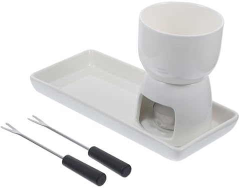 ULTECHNOVO Fondue de Cerámica para Chocolate y Estufa Mini para Derretir con Base para el Calor con Tenedores Resistente y Duradero para Postres y Queso Color Aleatorio Color Aleatorio