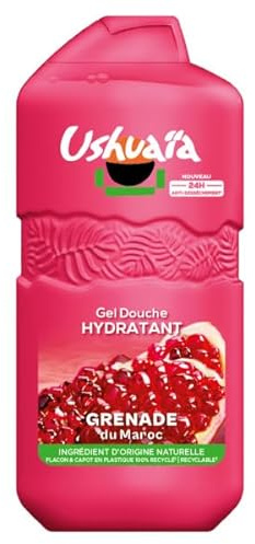 Ushuaïa Gel Douche Hydratant Grenade Maroc Glycérine Végétale 280ml | Mousse onctueuse, Parfum fruité, Flacon 100% plastique recyclé, 21% plastique en moins vs 300ml