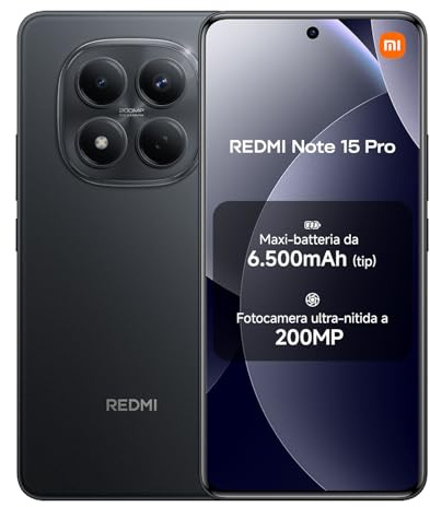 XIAOMI Redmi Note 15 Pro Smartphone (12+512 GB) – Handy mit Android, 6500-mAh-Akku, 200-MP-Kamera, IP65-Wasserschutz, 6,77 FHD+ AMOLED-Display, Schwarz, 2 Jahre Garantie