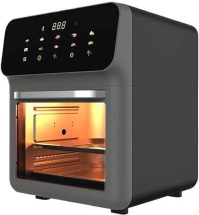 Kombination aus Luftfritteuse und Toaster, Kombi-Backofen, Luftfritteuse, 15 Liter, transparentes, Familiengröße, 2 Schichten, für Pizza, Kartoffeln, Chips, Steak, Zuhause, Schlafzimmer