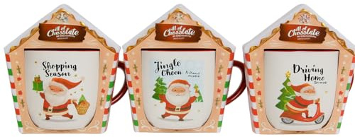 VARZI Tazza Natalizia In Ceramica Santa’s House Con Preparato Cioccolata Calda E Marshmallows - Idea Regalo In Scatola A Forma Di Casetta