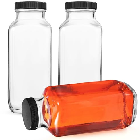 Artibetter Botellas de Vidrio para Jugo y Leche 500 Ml Tapa Negra Hermética Vidrio Transparente Cocina Bebidas Pack de 3 Unidades para Almacenar Jugos y Leche