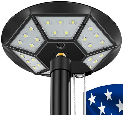 Flag Pole Light Solar Powered, 3000lm Flagpole Light Outdoor IP67 Waterproof Dusk to Dawn for 24 Hours Double Lighting Coverage (Black)