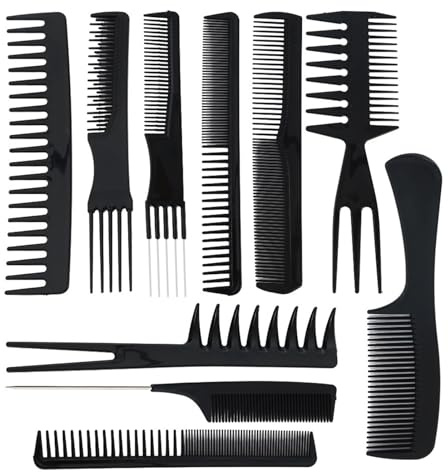 Xelmorant Professional Hairdressing Comb Set - 10Pcs Black Styling Kit for Men & Women, Portable Hair Care Accessory
