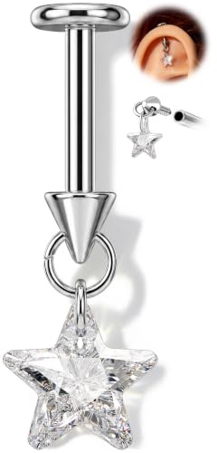 OUFER 16G Stern Innengewinde Helix Piercing Dangle Lippenpiercing Ring, G23 Titan Helix Ohrringe mit CZ 6/8 mm Lobe Cartilage Tragus Piercing Schmuck für Frauen