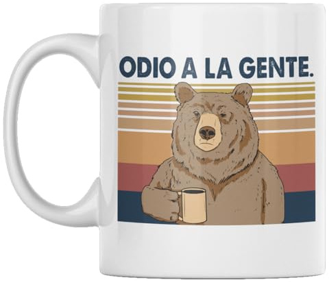 Vulfire Taza de Cerámica 'Odio a la Gente' Divertida y Simpática Idea de Regalo con Oso Cumpleaños, Navidad – Decoración Casa, Cocina (blanco)